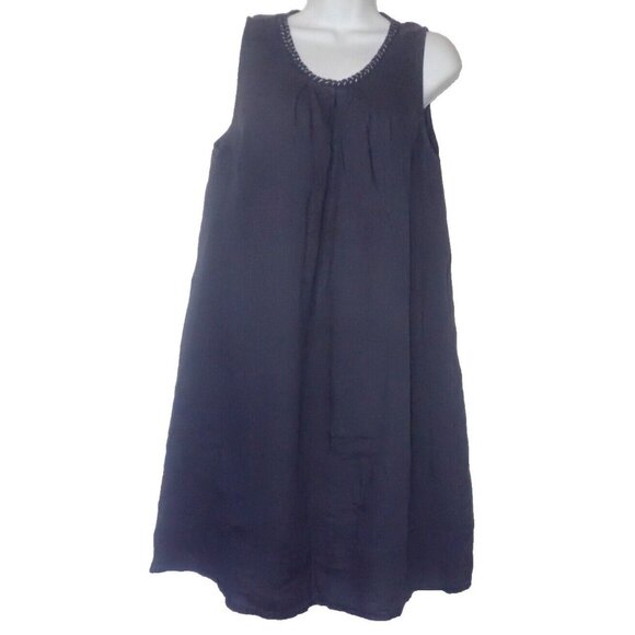 Rosemarine Linen Dress Black Sleeveless V Neck Size S Midi‎ Lagenlook Italy - Picture 1 of 5
